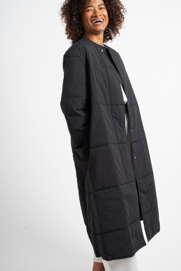 Ara Collarless Padded Coat in Darkest Navy Side