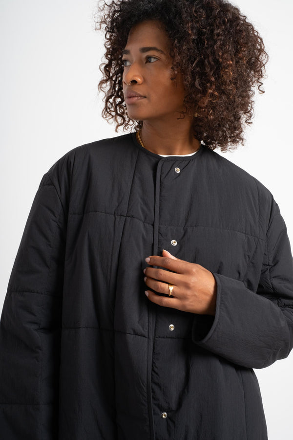 Ara Collarless Padded Coat in Darkest Navy Detail Front