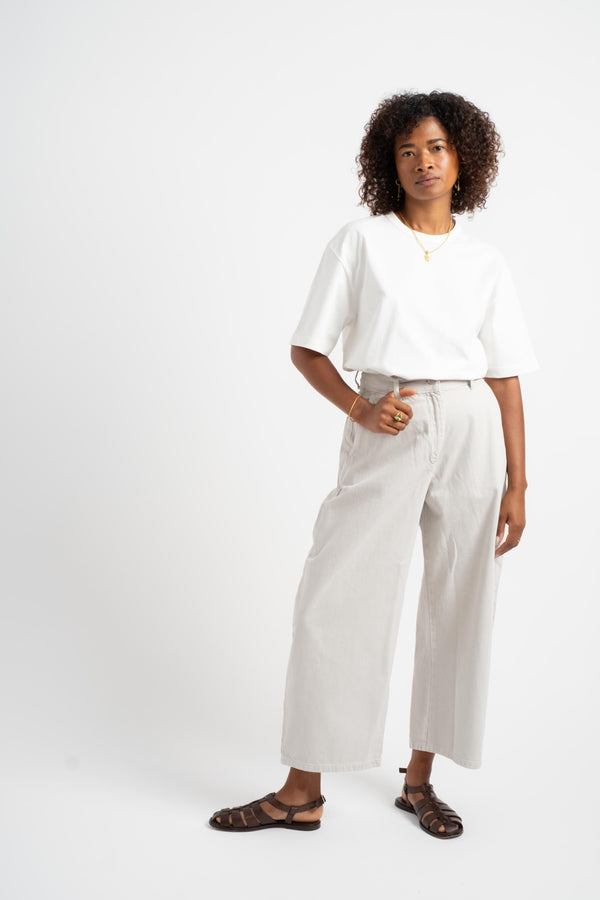 Chalco Denim Wide Crop Pant in Bone Grey Front 2