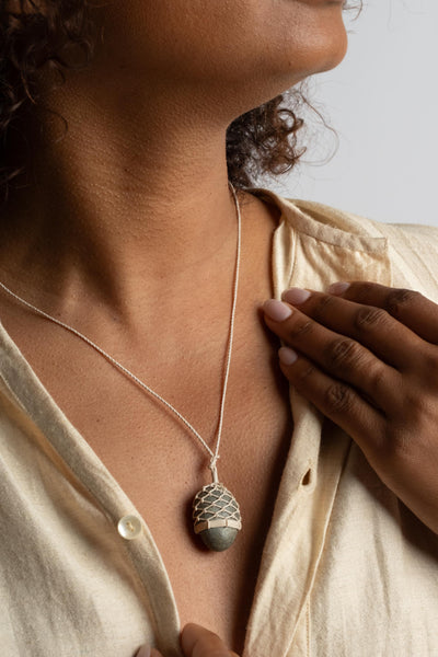 Stone + Linen Pendant No. 16