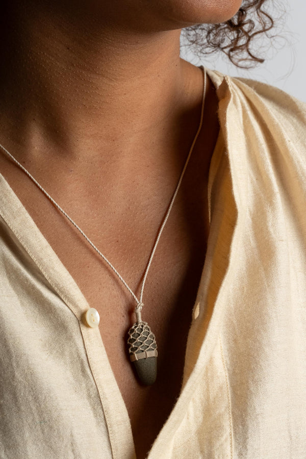 Stone + Linen Pendant No. 18