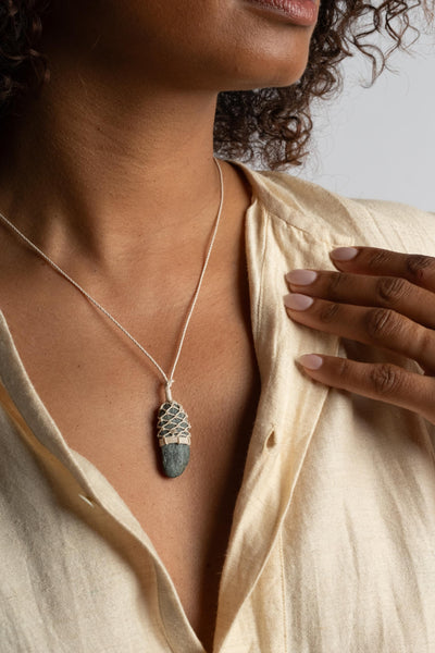 Stone + Linen Pendant No. 19