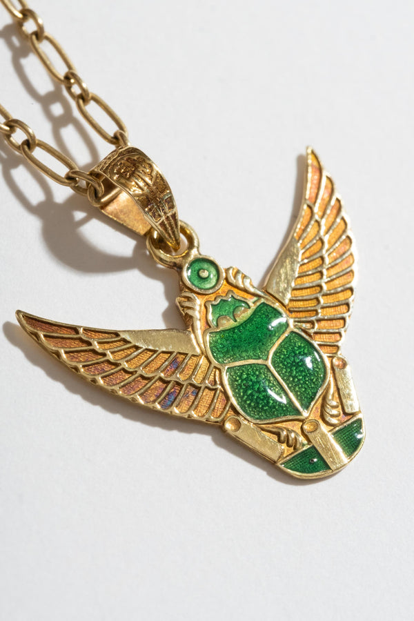 Vintage 14K Enamel Scarab Pendant on Chain