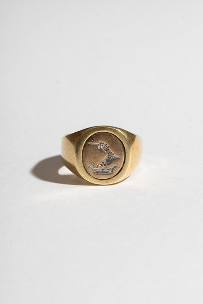 Vintage 14K Sword in Hand Signet Ring Front