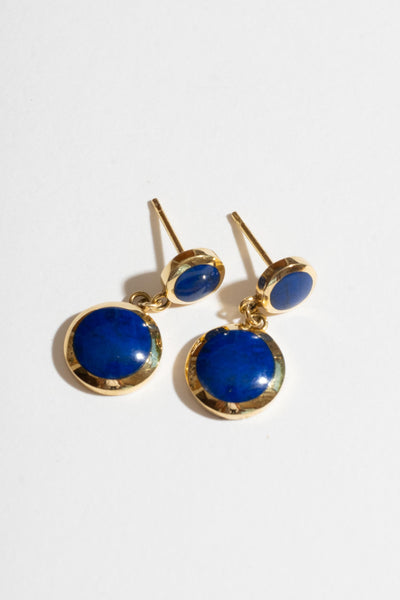 Vintage 18K Double Lapis Drop Studs Front