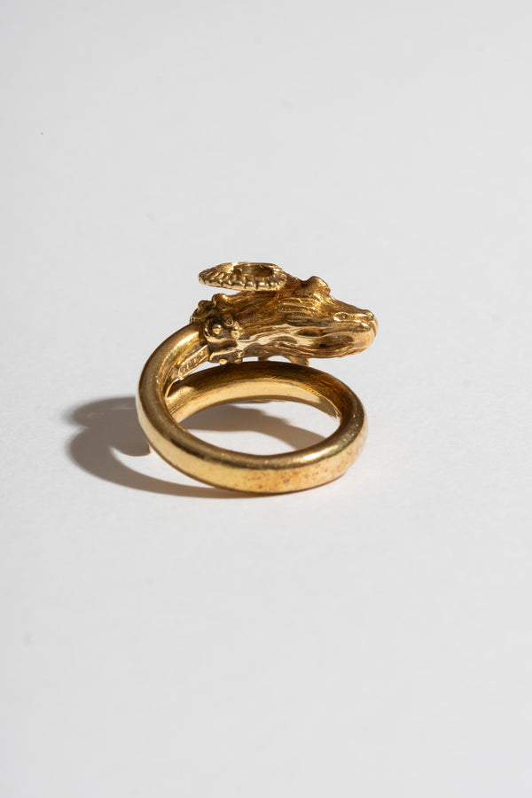 Vintage 18K Yellow Gold Ram's Head Ring Back