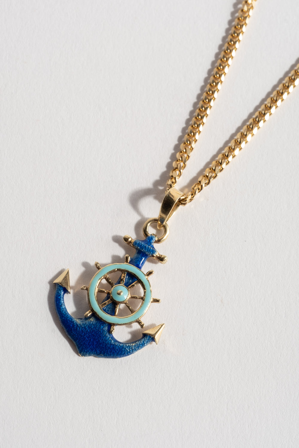 14K Enamel Anchor Pendant