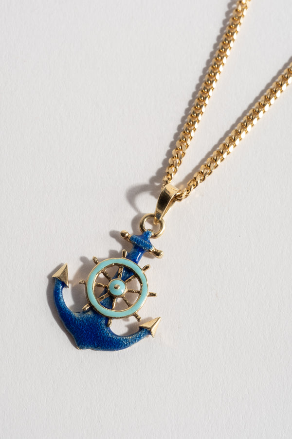 14K Enamel Anchor Pendant