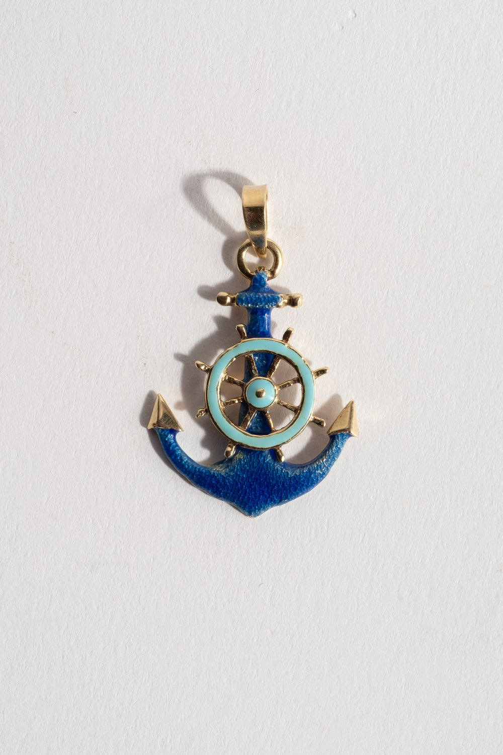 14K Enamel Anchor Pendant