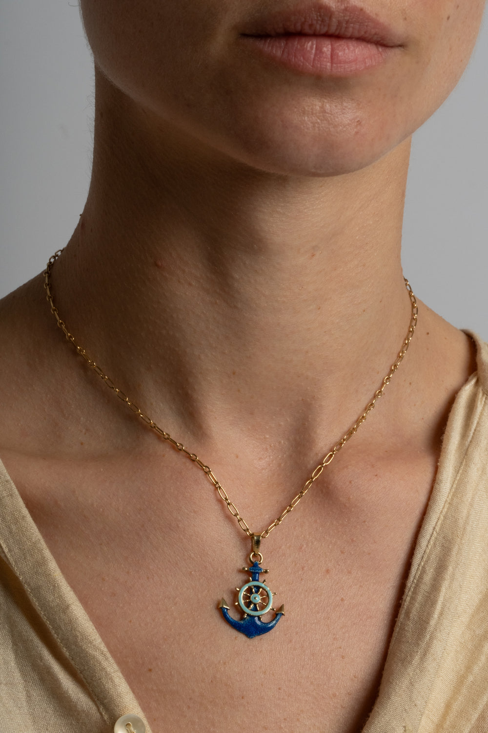 14K Enamel Anchor Pendant