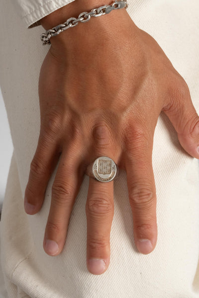 Vintage Sterling Alvarez Signet Ring on Model