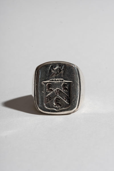 Vintage Sterling Crest Signet Ring Front