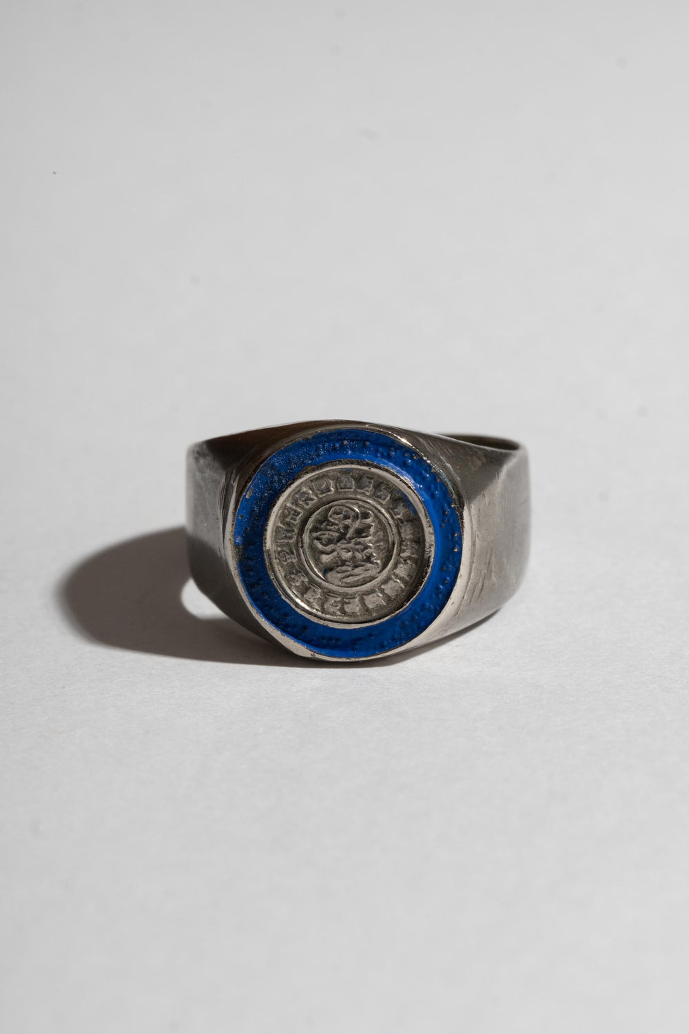 Vintage Sterling Enamel Mexican Coin Signet Ring Front