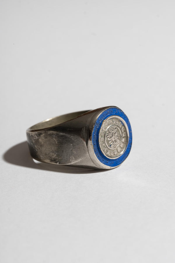 Vintage Sterling Enamel Mexican Coin Signet Ring Side