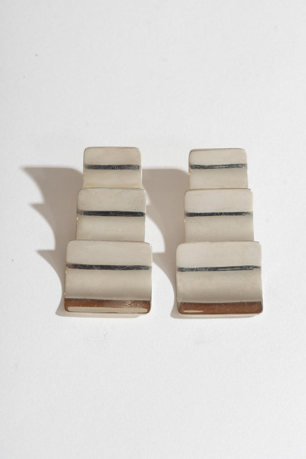 Vintage Sterling Modern Triple Square Earrings Front