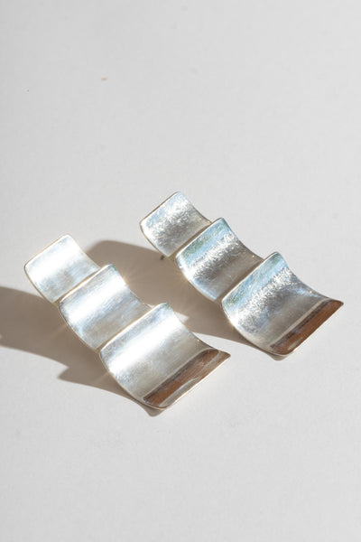 Vintage Sterling Modern Triple Square Earrings Side