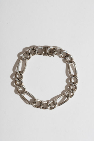 Vintage Sterling Rounded Figaro Chain Bracelet