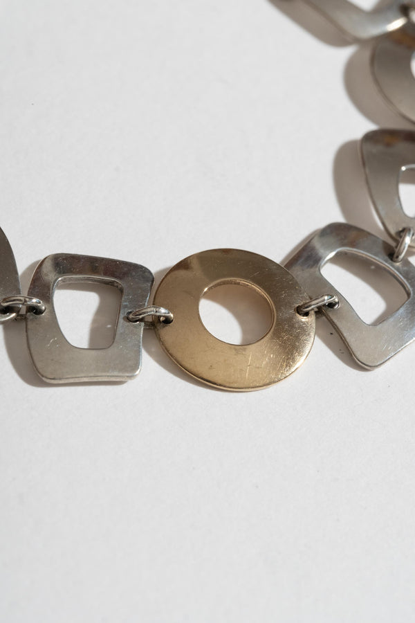 Vintage Sterling + 14K Modern Link Chain Bracelet Detail