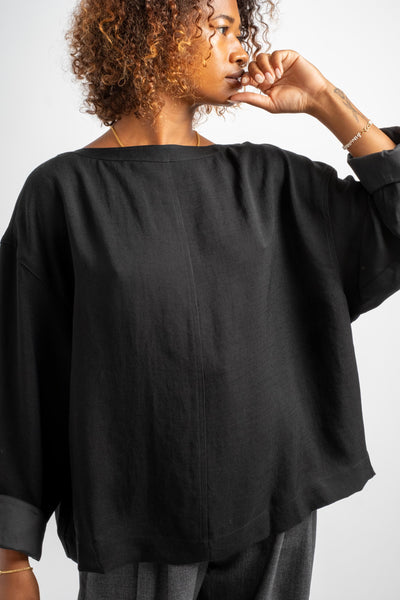 Lory Boat Neck Boxy Top in Black