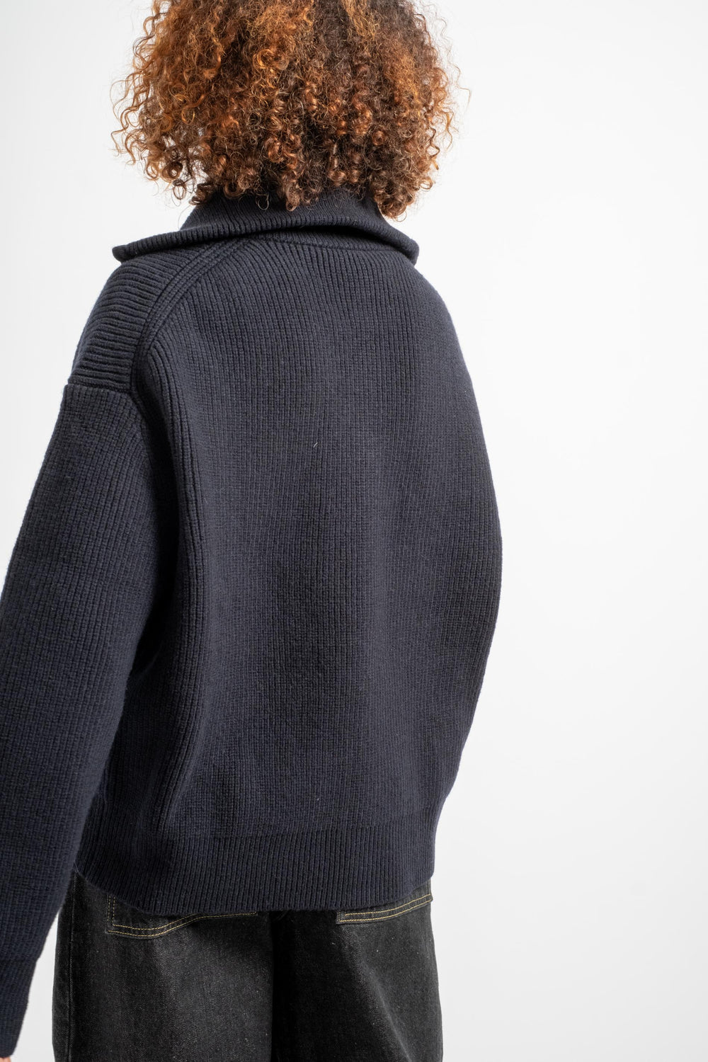 Sandos Rib Zip Through Jumper in Darkest Navy