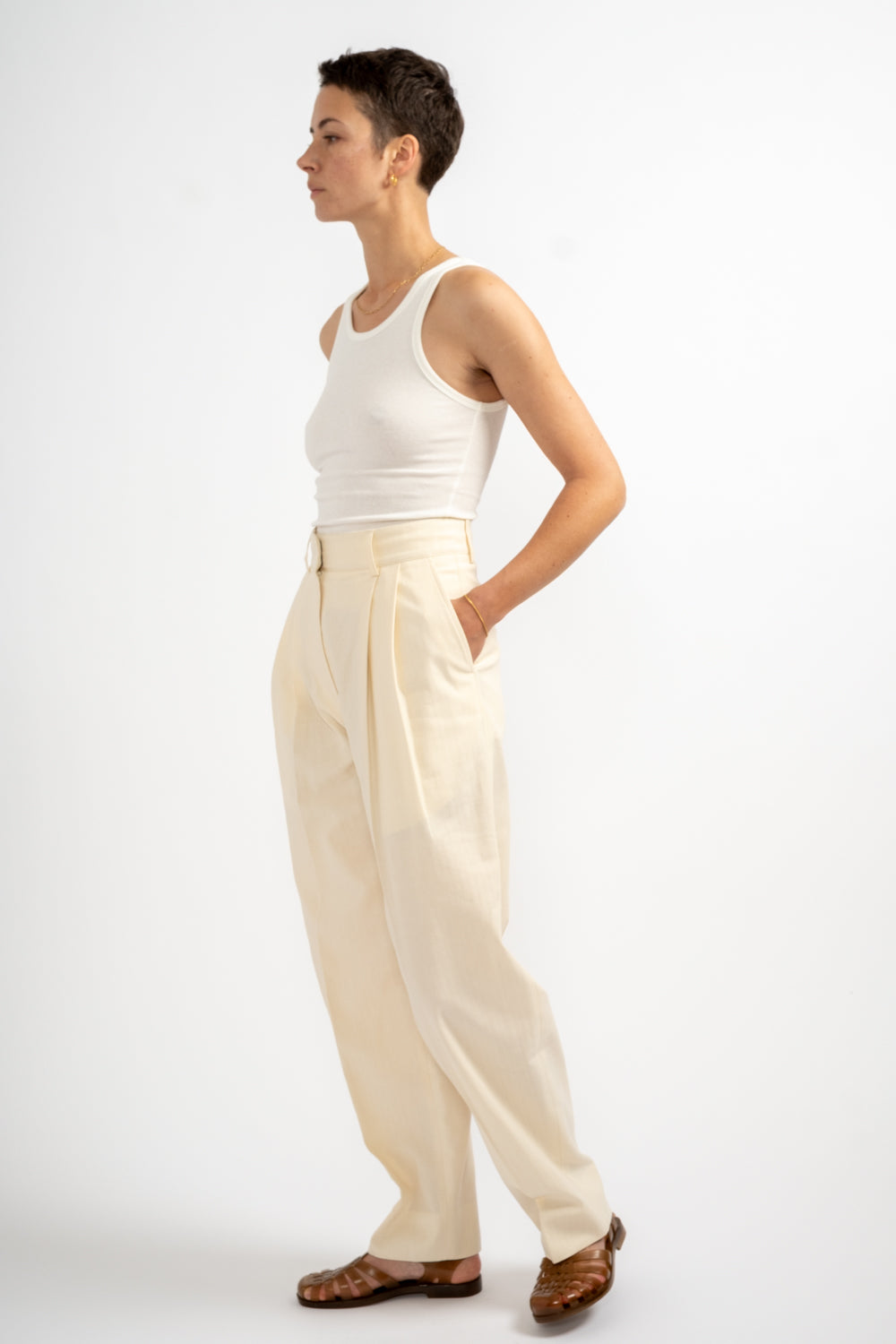 Sperro Double Pleat Pant in Antique White