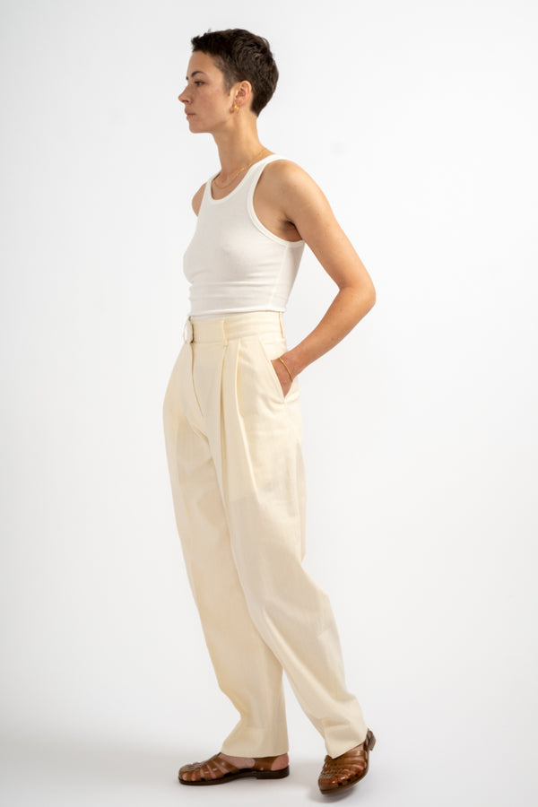 Sperro Double Pleat Pant in Antique White