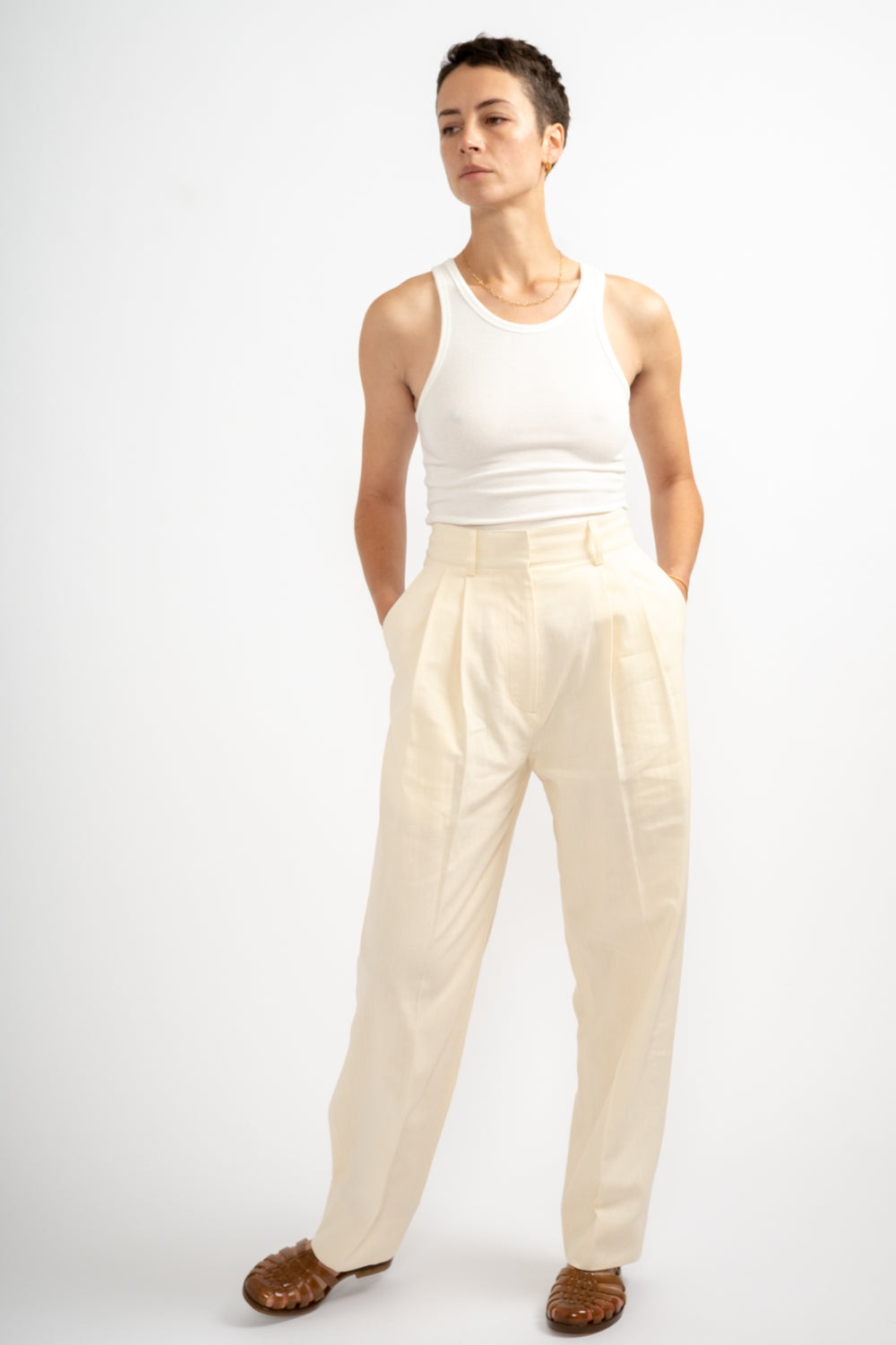 Sperro Double Pleat Pant in Antique White