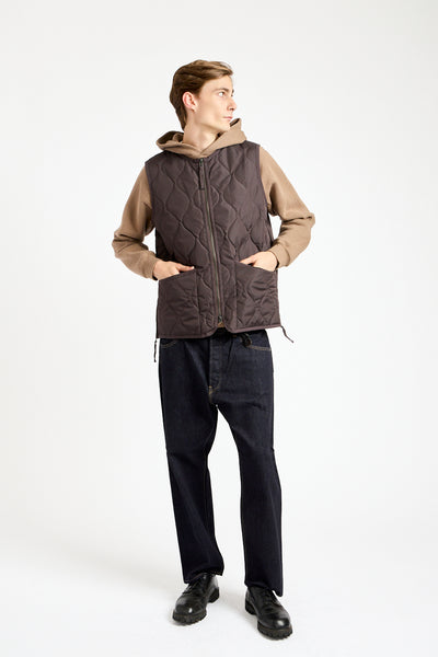 Military Crewneck Zip Down Vest in Dark Chocolate