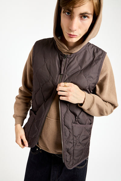 Military Crewneck Zip Down Vest in Dark Chocolate