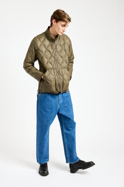 Military Hi-Neck Zip Down Jacket in Dark Olive