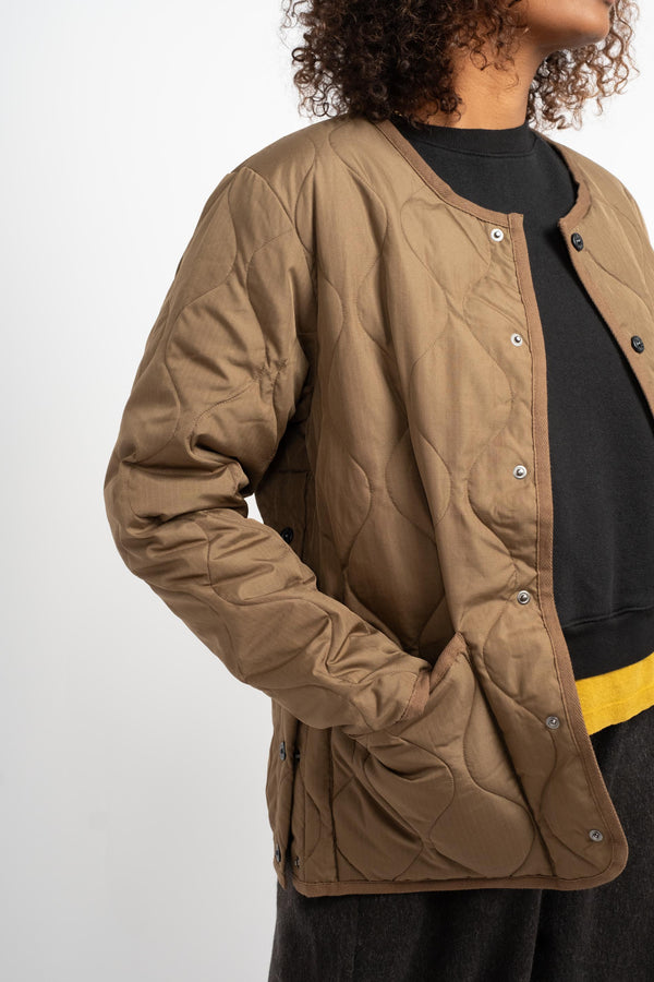 Military Crew Neck Down Jacket in Light Brown