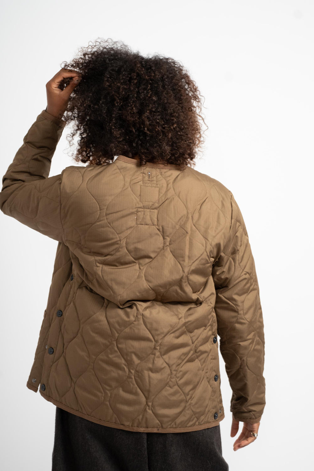 Military Crew Neck Down Jacket in Light Brown