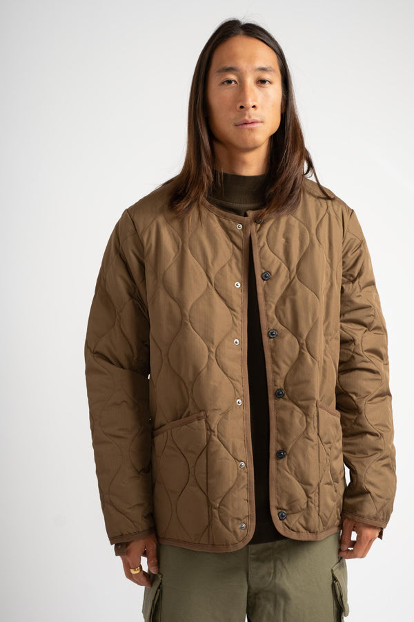 Military Crew Neck Down Jacket in Light Brown