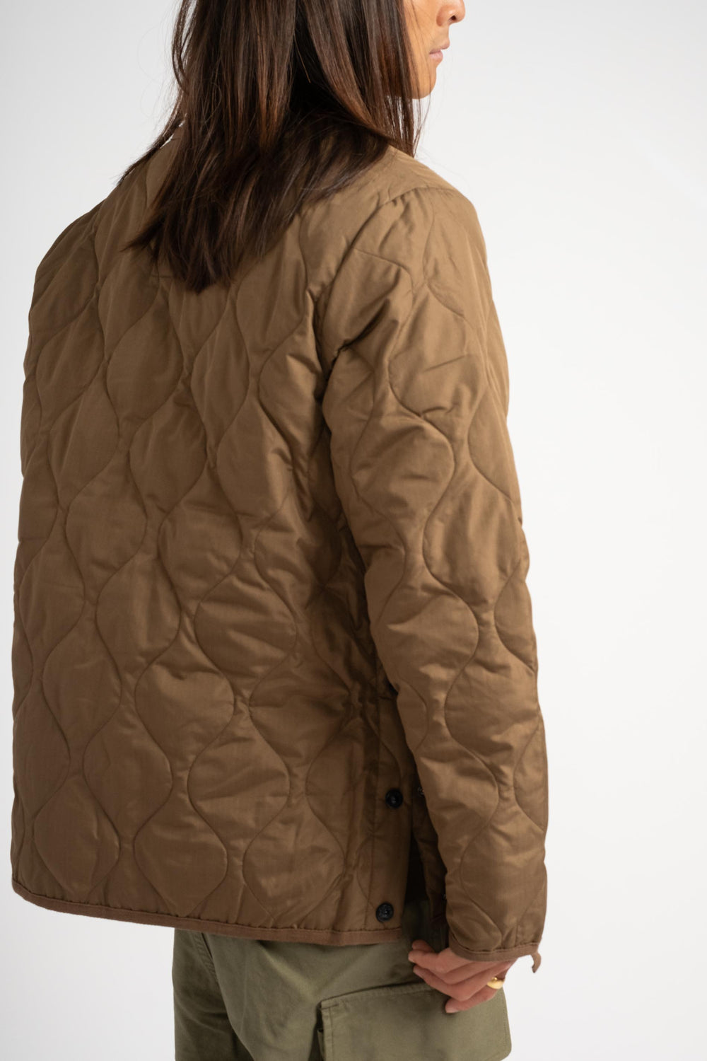 Military Crew Neck Down Jacket in Light Brown