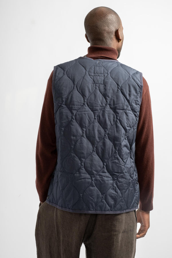 Military Crew Neck Down Vest in Dark Navy