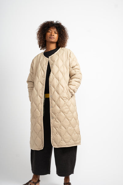 Over Size Crew Neck Long Down Jacket in Beige