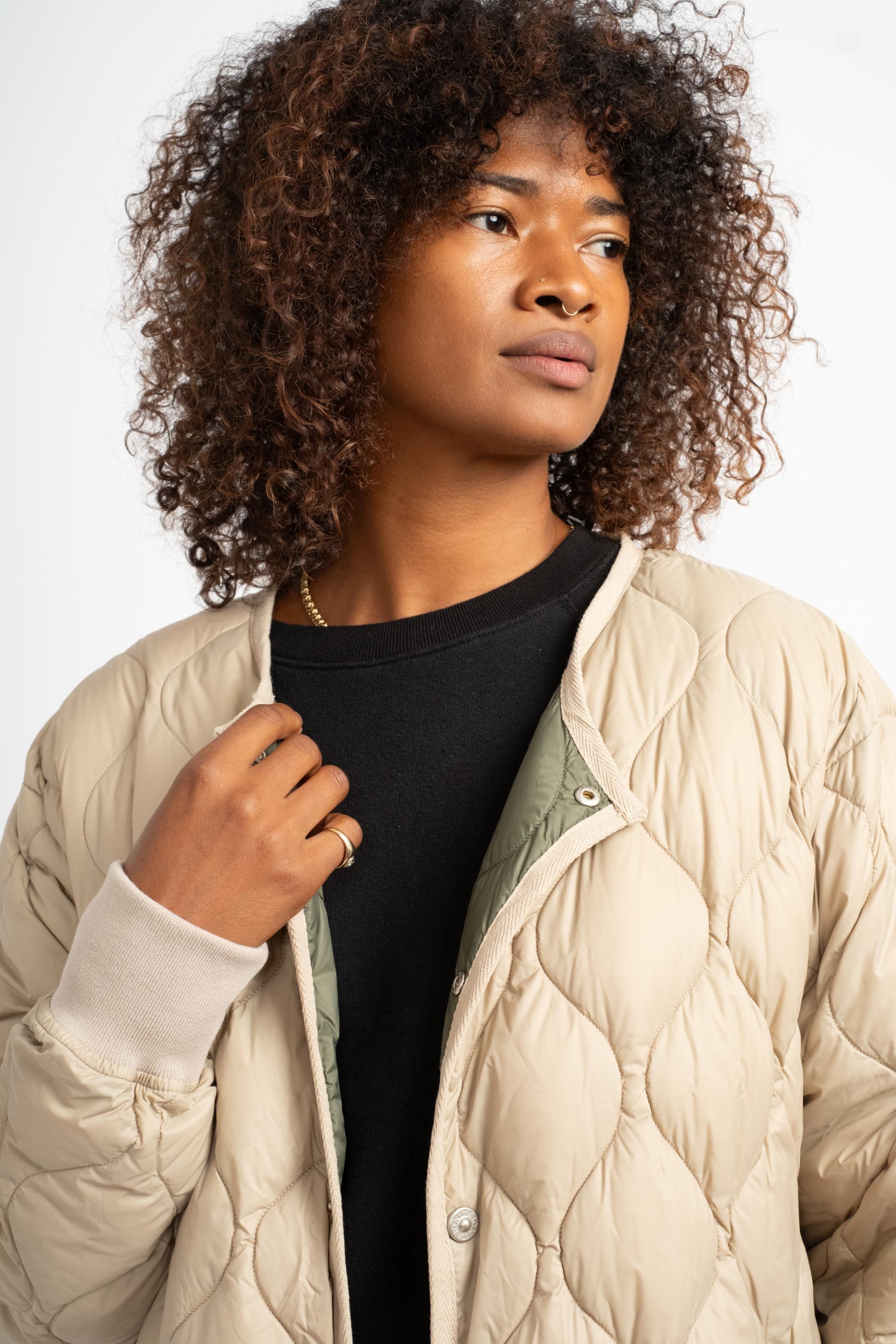 Taion Over Size Crew Neck Long Down Jacket in Beige L