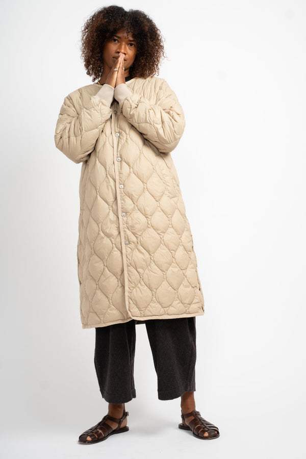 Over Size Crew Neck Long Down Jacket in Beige