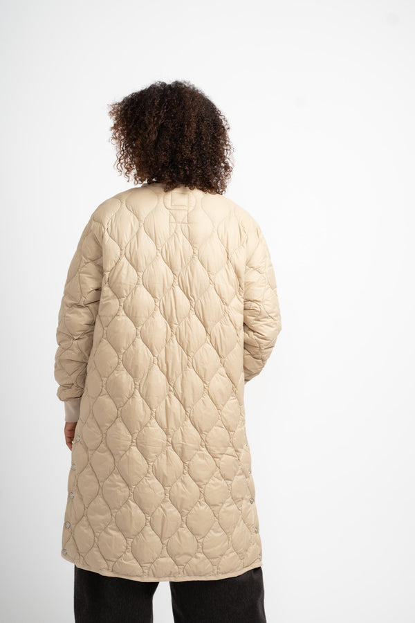 Over Size Crew Neck Long Down Jacket in Beige