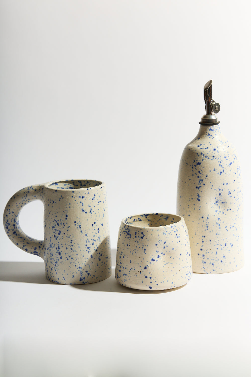 Dimple Oil Cruet in Speckled Blue
