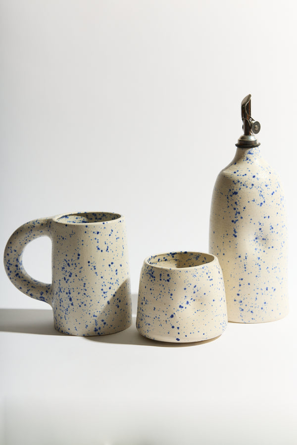 Dimple Oil Cruet in Speckled Blue