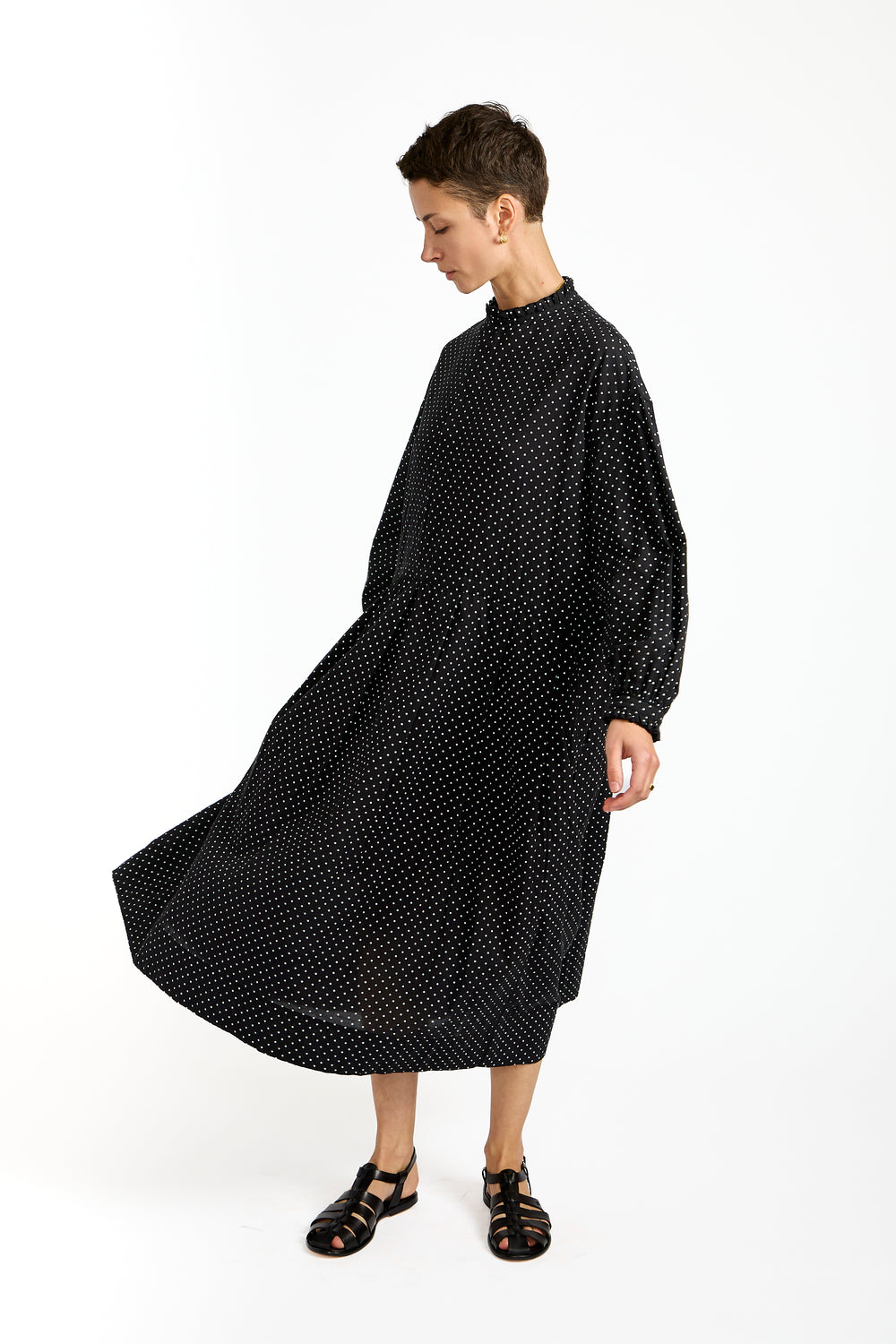 Dot Frill Dress in Black