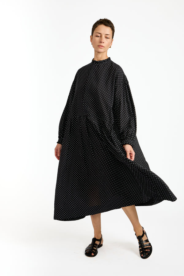 Dot Frill Dress in Black