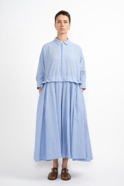 Flare Tuck Chambray Dress in Blue