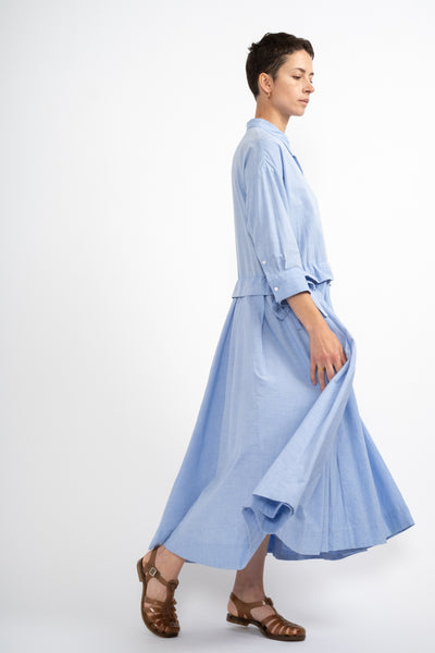 Flare Tuck Chambray Dress in Blue