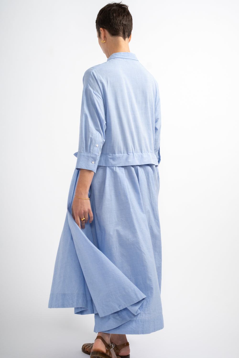 Flare Tuck Chambray Dress in Blue