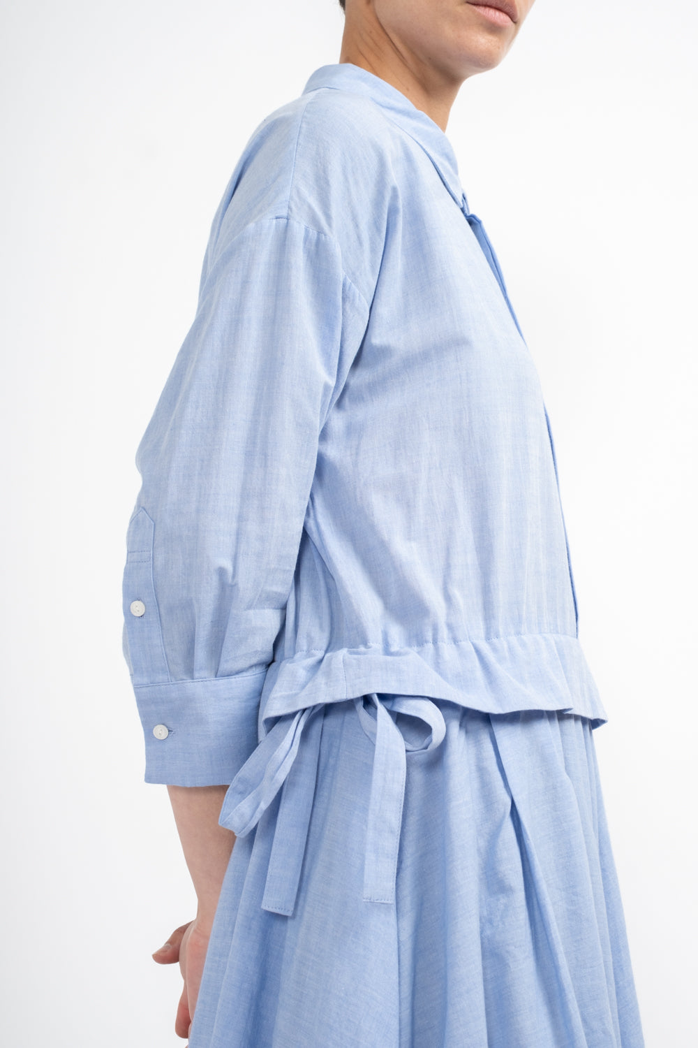 Flare Tuck Chambray Dress in Blue