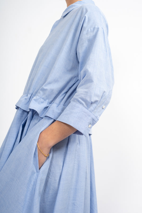 Flare Tuck Chambray Dress in Blue