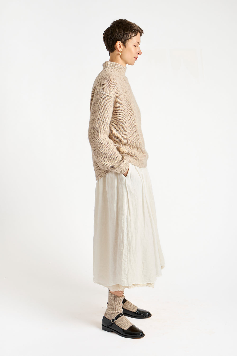 Hand Made High-Necked Pullover in Beige