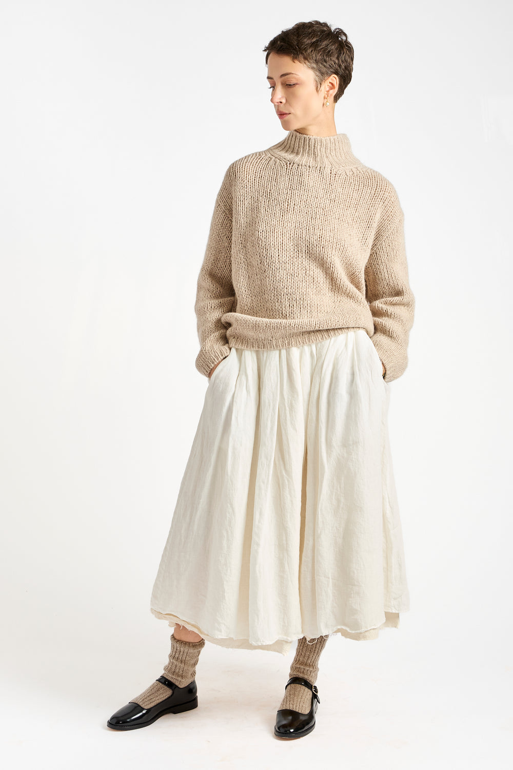 Hand Made High-Necked Pullover in Beige